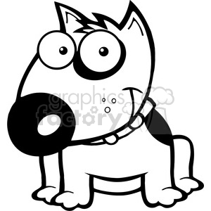 The clipart image features a cartoon depiction of a dog or puppy. The canine character is stylized with large, round eyes, exaggerated features, and a collar around its neck. The illustration appears to be a simple black-and-white line drawing, suitable for coloring activities or as a design element in various materials.