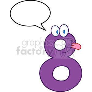 A humorous clipart image of the number eight in purple with eyes and a tongue, accompanied by an empty speech bubble.