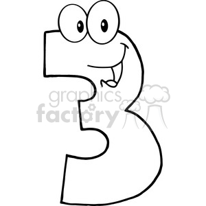 A cartoon-style depiction of the number three with a funny face, designed for educational purposes.