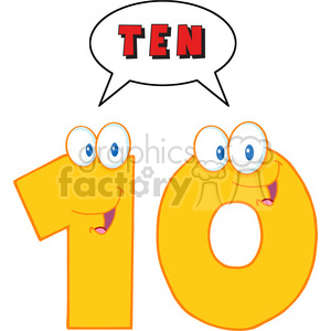 5029-Clipart-Illustration-of-Number-Ten-Cartoon-Mascot-Character-With-Speech-Bubble