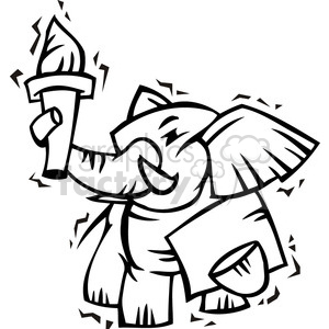 black and white Republican cartoon elephant holding a torch