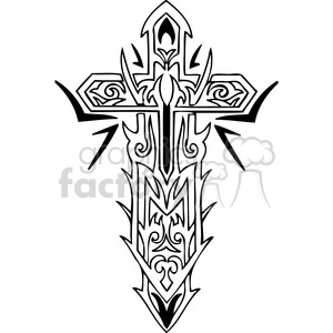 This is a black and white tribal cross design with intricate patterns, suitable for religious tattoos or vinyl art.