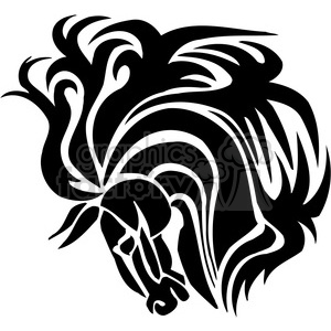 Stylized black and white clipart image of a horse with flowing mane, depicted in a dynamic and abstract design.