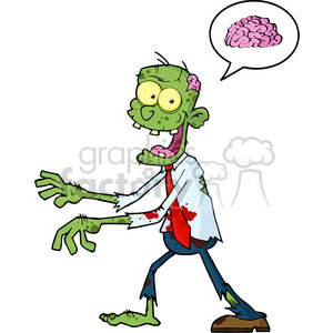   5078-Cartoon-Zombie-Walking-With-Hands-In-Front-And-Speech-Bubble-With-Brain-Royalty-Free-RF-Clipart-Image 