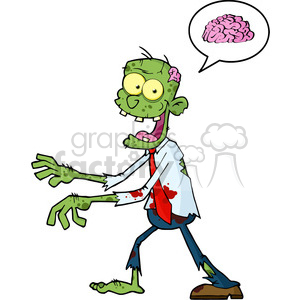 Funny Cartoon Zombie with Brain Speech Bubble