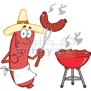 Happy-Sausage-With-Mexican-Hat-Cook-At-Barbecue