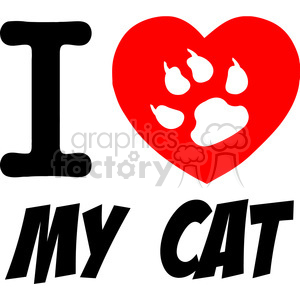   The image is a clipart graphic that includes the phrase I Love My Cat stylized with a large red heart in place of the word love. Inside the heart, there is a cat
