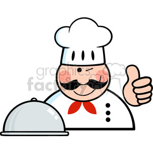   Royalty Free RF Clipart Winked Chef Logo With Platter Showing Thumbs Up 