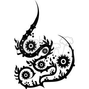 An abstract black and white clipart image featuring swirling, curvy lines and spiky circular patterns resembling floral elements.