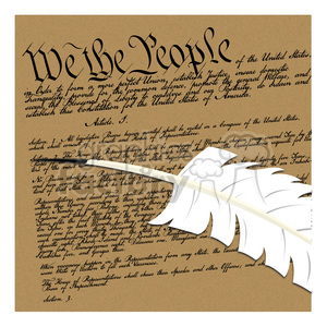 Clipart of the United States Constitution featuring the text 'We the People' with a quill pen overlay.