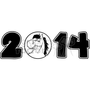5669 Royalty Free Clip Art 2014 Year Cartoon Numbers With Horse Face Over A Circle