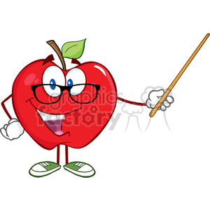 5760 Royalty Free Clip Art Smiling Apple Teacher Character With A Pointer