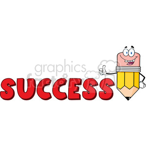 5940 Royalty Free Clip Art Happy Pencil Cartoon Character Giving A Thumb Up With Text Success