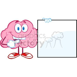 5847 Royalty Free Clip Art Happy Brain Cartoon Character Showing A Blank Sign