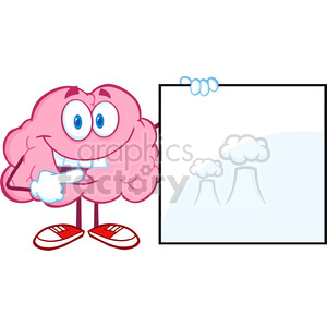   5847 Royalty Free Clip Art Happy Brain Cartoon Character Showing A Blank Sign 