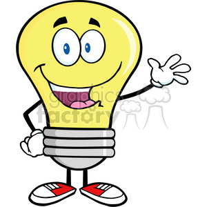   6008 Royalty Free Clip Art Light Bulb Cartoon Mascot Character Waving For Greeting 