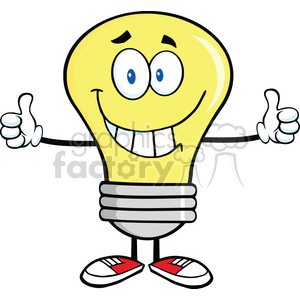   6067 Royalty Free Clip Art Smiling Light Bulb Cartoon Character Giving A Double Thumbs Up 