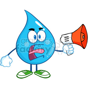 6224 Royalty Free Clip Art Angry Water Drop Character Screaming Into Megaphone