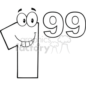   6708 Royalty Free Clip Art Black And White Price Tag Number 1-99 Cartoon Mascot Character 