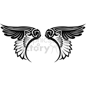 This clipart image features two stylized black wings facing each other. The wings have intricate feather details and abstract patterns. The overall design gives a sense of symmetry and elegance.