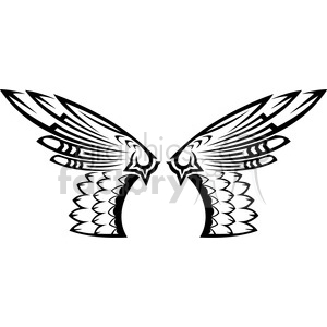 Symmetrical black and white tribal-style illustration of two birds with outstretched wings facing each other.