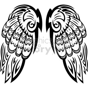 A pair of intricately designed wing tattoos in black and white, showcasing detailed feather patterns.