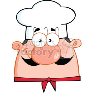   This clipart image features a cartoon-style chef. The character has a large white chef