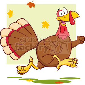   6953 Royalty Free RF Clipart Illustration Happy Turkey Bird Cartoon Character Running 