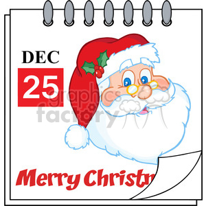 Clipart image of Santa Claus with a calendar showing December 25th, along with the text 'Merry Christmas'.