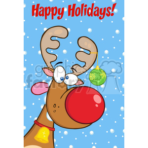   Royalty Free RF Clipart Illustration Happy Holidays Greeting With Reindeer With Christmas Ball 