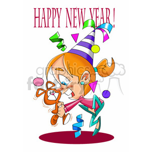 Happy New Year Celebration Cartoon - Child with Party Hat and Noisemaker