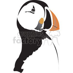 A vector clipart of a puffin bird featuring a black and white body with distinctive orange highlights on its beak.