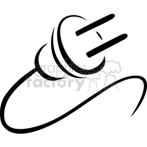 The image shows a simple black and white line art of an electrical plug, commonly used in clipart collections and vector graphic resources.