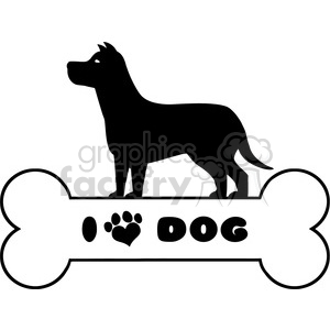   The clipart image features a silhouette of a dog standing on top of a bone. Inside the bone, there