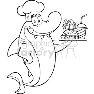 Cartoon Chef Shark with Fast Food Tray