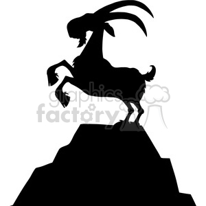 The clipart image depicts a silhouette of a goat or ram standing on a mountain peak. The animal is prominently displaying its large, curved horns and seems to be in a triumphant or celebratory pose.