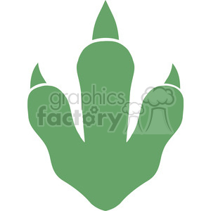 The image is a simple green clipart of a dinosaur footprint, which resembles that of a raptor. It shows a central pad with three pronounced toes and claw marks at the tips, characteristic of a theropod dinosaur footprint.