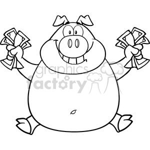 Happy Cartoon Pig Holding Money for Coloring