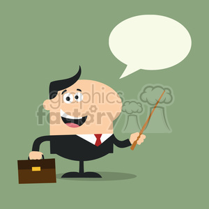 8346 Royalty Free RF Clipart Illustration Manager Holding A Pointer Stick Flat Style Vector Illustration With Speech Bubble