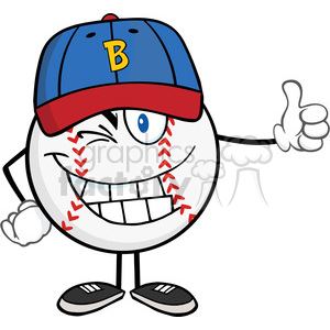 Winking Baseball Ball Cartoon Mascot Character Holding A Thumb Up