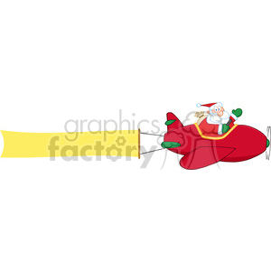 8205 Royalty Free RF Clipart Illustration Santa Claus Flying With Christmas Plane And A Blank Banner Attached