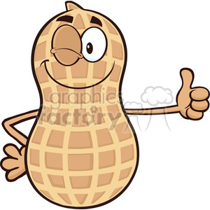 8735 Royalty Free RF Clipart Illustration Winking Peanut Cartoon Mascot Character Giving A Thumb Up Vector Illustration Isolated On White