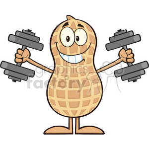 8629 Royalty Free RF Clipart Illustration Smiling Peanut Cartoon Character Training With Dumbbells Vector Illustration Isolated On White