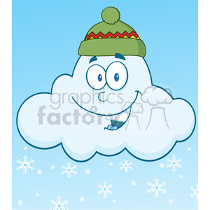 7032 Royalty Free RF Clipart Illustration Smiling Cloud With Snowflakes Cartoon Mascot Character