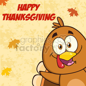 8980 Royalty Free RF Clipart Illustration Happy Turkey Bird Cartoon Character Looking From A Corner Vector Illustration Greeting Card