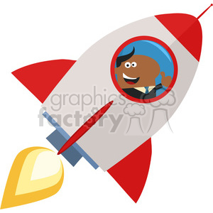 8333 Royalty Free RF Clipart Illustration African American Manager Launching A Rocket And Giving Thumb Up Flat Style Vector Illustration