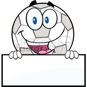 Royalty Free RF Clipart Illustration Happy Soccer Ball Cartoon Character Over Blank Sign