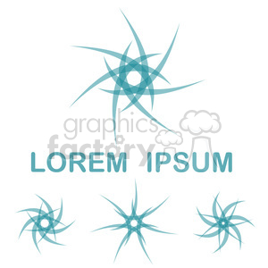 Clipart image of circular abstract shapes resembling stars or flowers, paired with the text 'LOREM IPSUM' in the center.