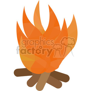 This is a clipart image of a campfire with orange flames and brown logs. The fire consists of stylized, polygonal shapes giving it a geometric appearance.