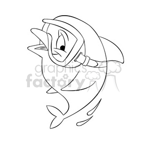 dallas the cartoon dolphin wearing scuba mask black white